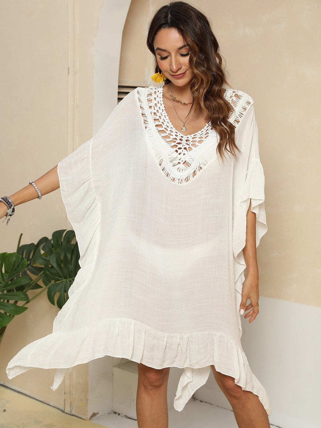 Cutout Ruffled Half Sleeve Cover - Up - ViarousViarousViarous