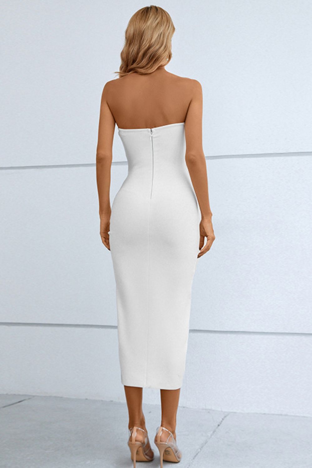 Cutout Strapless Drawstring Detail Split Bandage Dress - ViarousViarousViarous