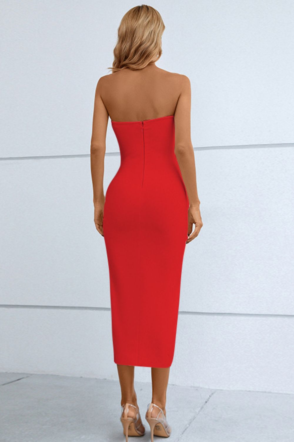 Cutout Strapless Drawstring Detail Split Bandage Dress - ViarousViarousViarous