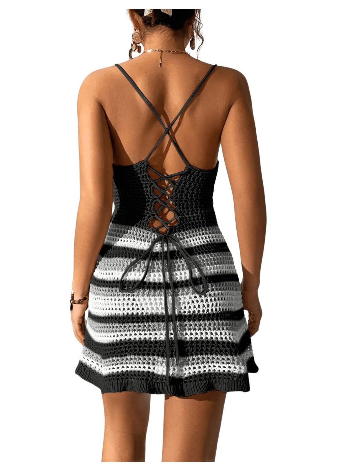 Cutout Striped Spaghetti Strap Cover Up Dress - ViarousViarousViarous