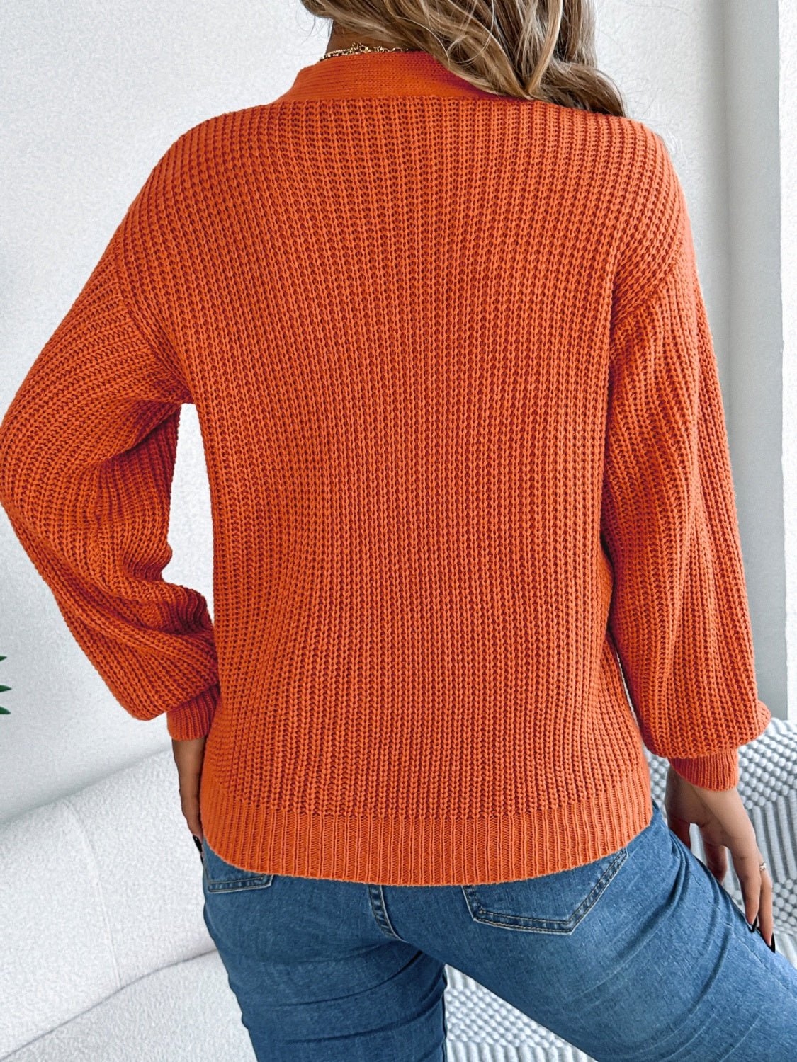 Cutout V - Neck Long Sleeve Sweater - ViarousViarousViarous