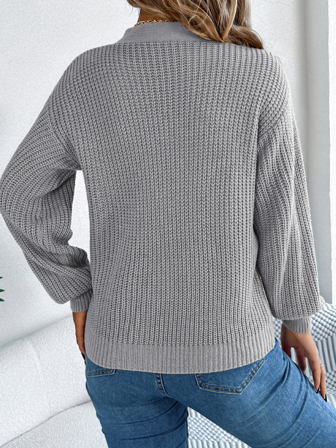 Cutout V - Neck Long Sleeve Sweater - ViarousViarousViarous