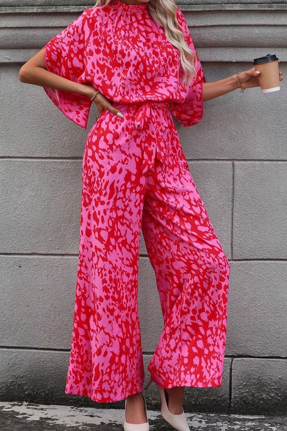 Leopard Belted Wide Leg Jumpsuit - Viarous