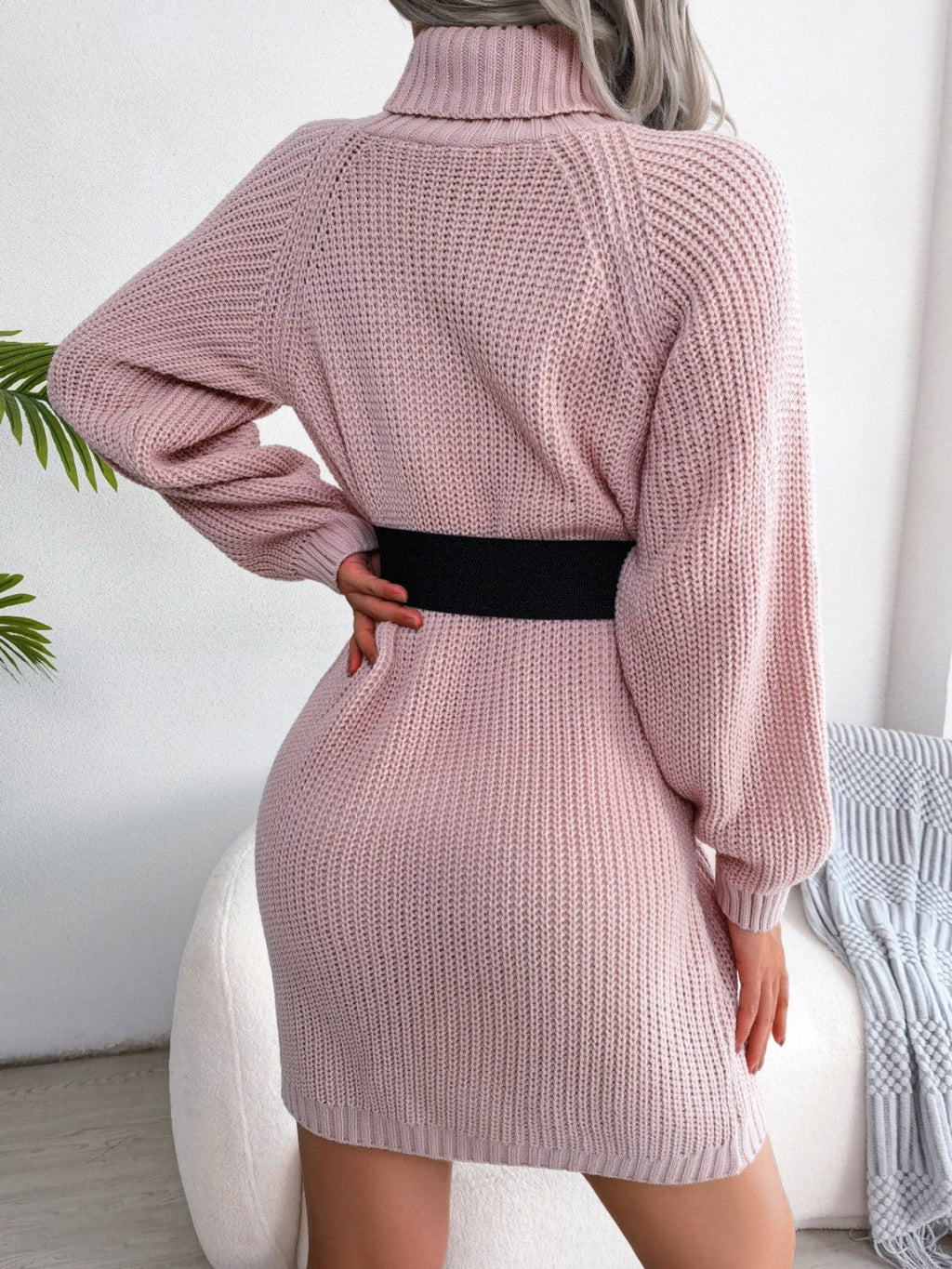 Decorative Button Turtleneck Sweater Dress - ViarousViarousViarous