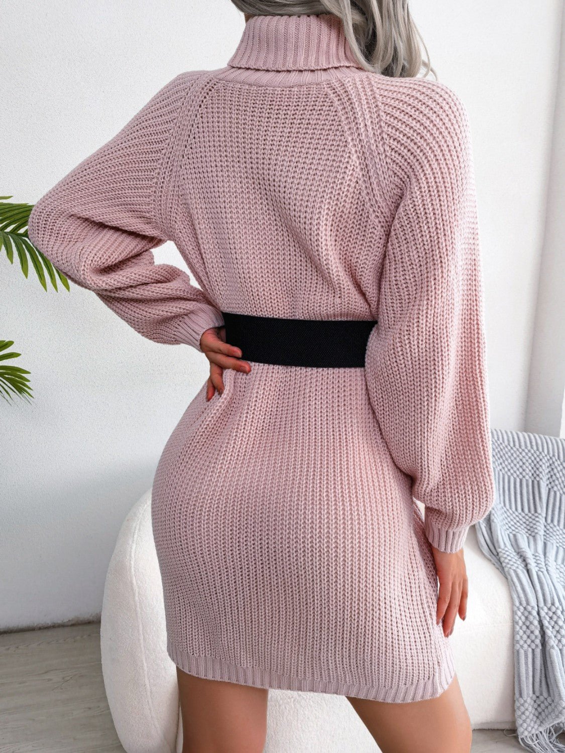 Decorative Button Turtleneck Sweater Dress - ViarousViarousViarous