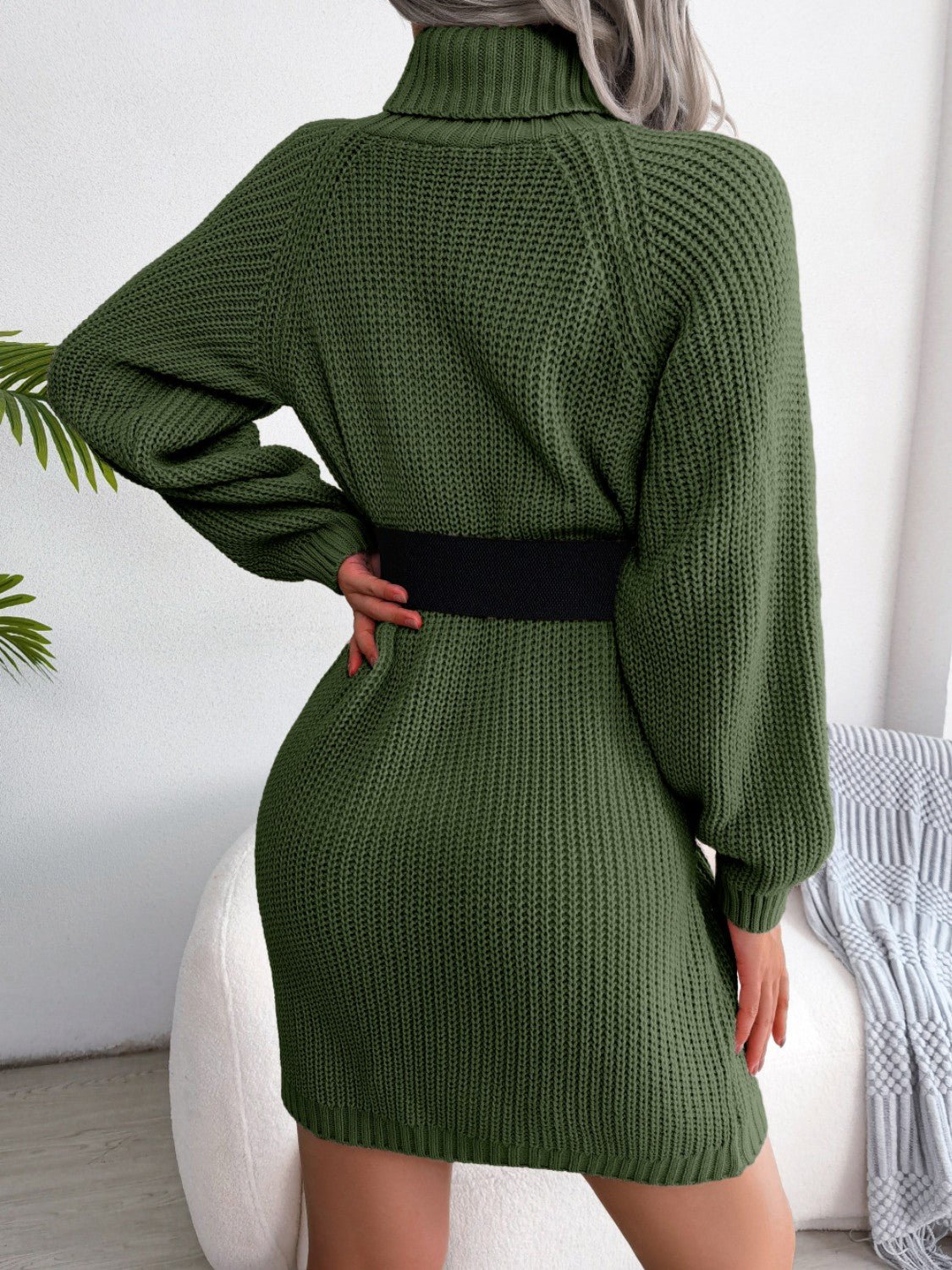 Decorative Button Turtleneck Sweater Dress - ViarousViarousViarous