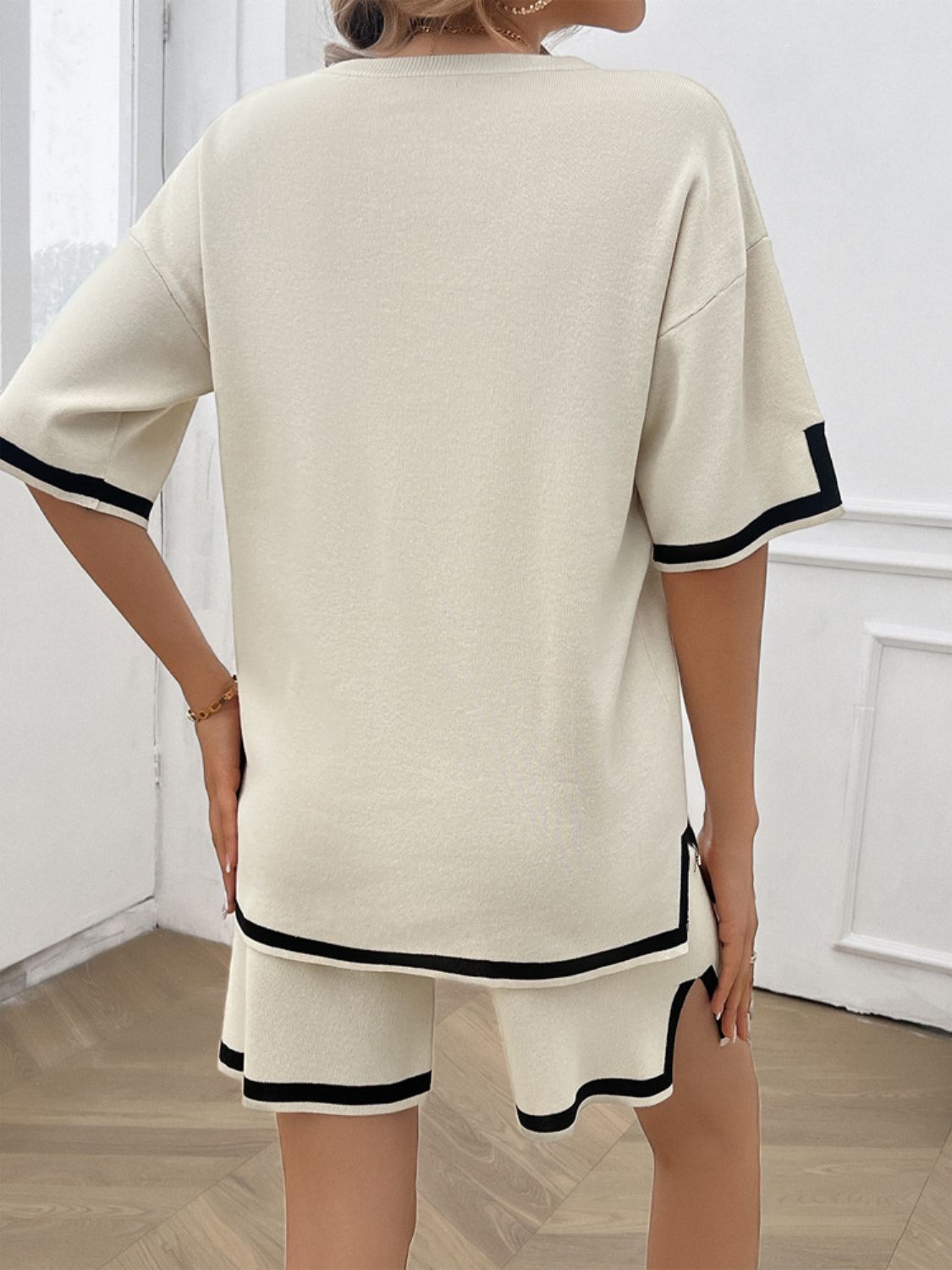 Devine Contrast Trim Round Neck Top and Shorts Set - ViarousViarousViarous