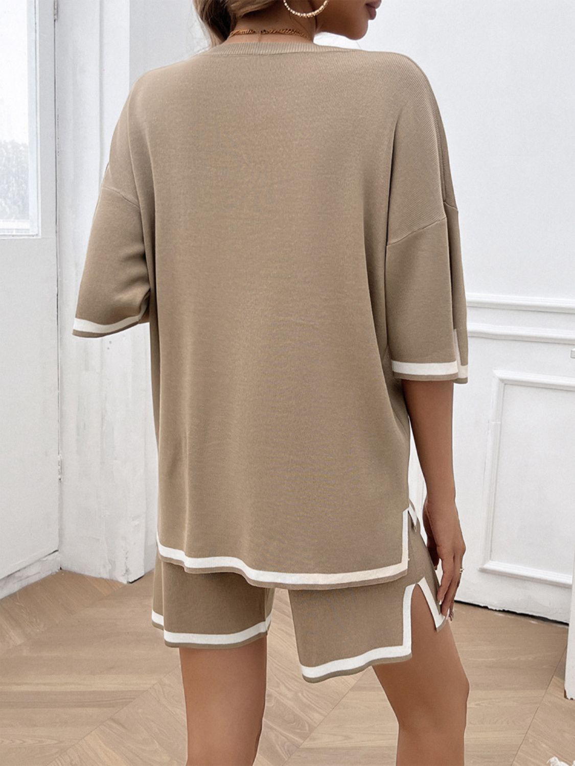 Devine Contrast Trim Round Neck Top and Shorts Set - ViarousViarousViarous