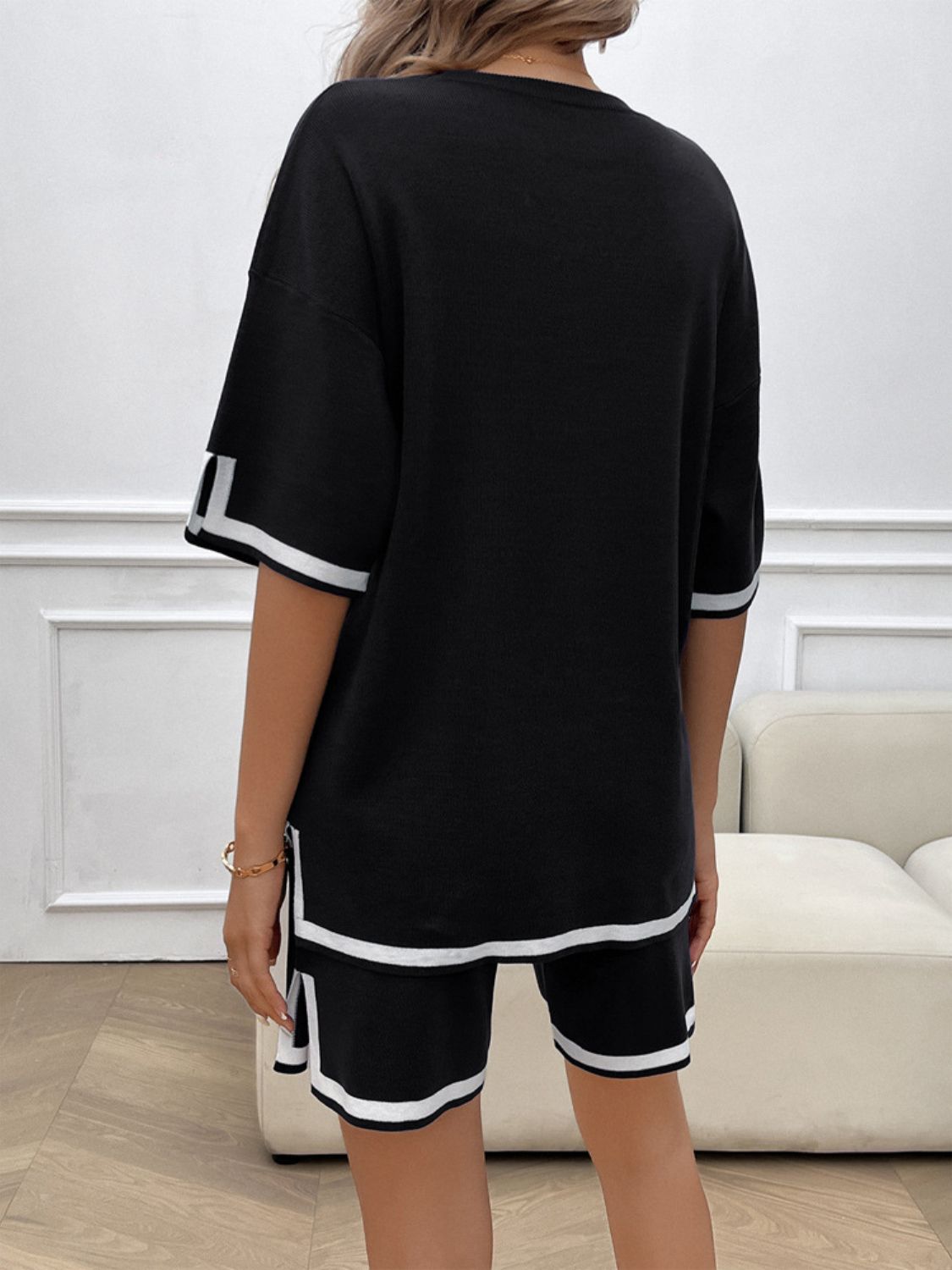 Devine Contrast Trim Round Neck Top and Shorts Set - ViarousViarousViarous