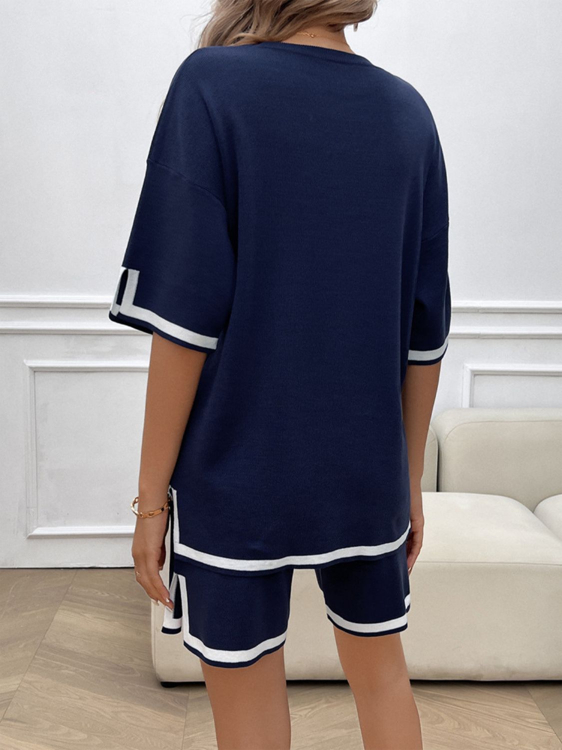 Devine Contrast Trim Round Neck Top and Shorts Set - ViarousViarousViarous