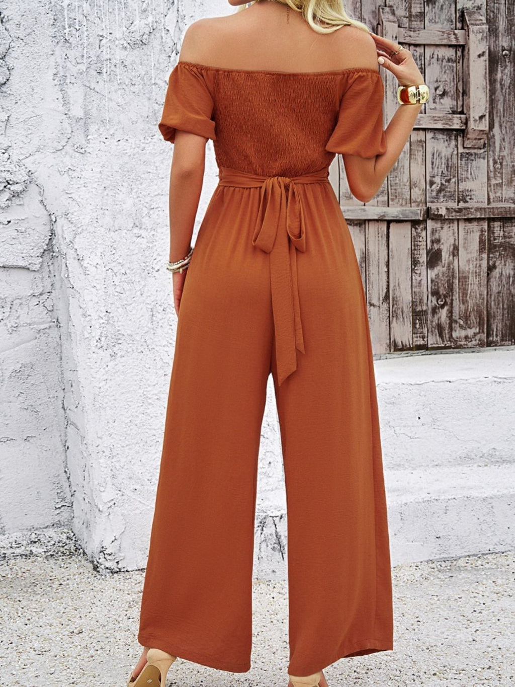 Devine Cutout Off Shoulder Wide Leg Jumpsuit - ViarousViarousViarous