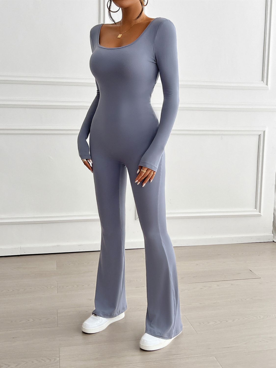 Devine Cutout Scoop Neck Long Sleeve Jumpsuit - ViarousViarousViarous