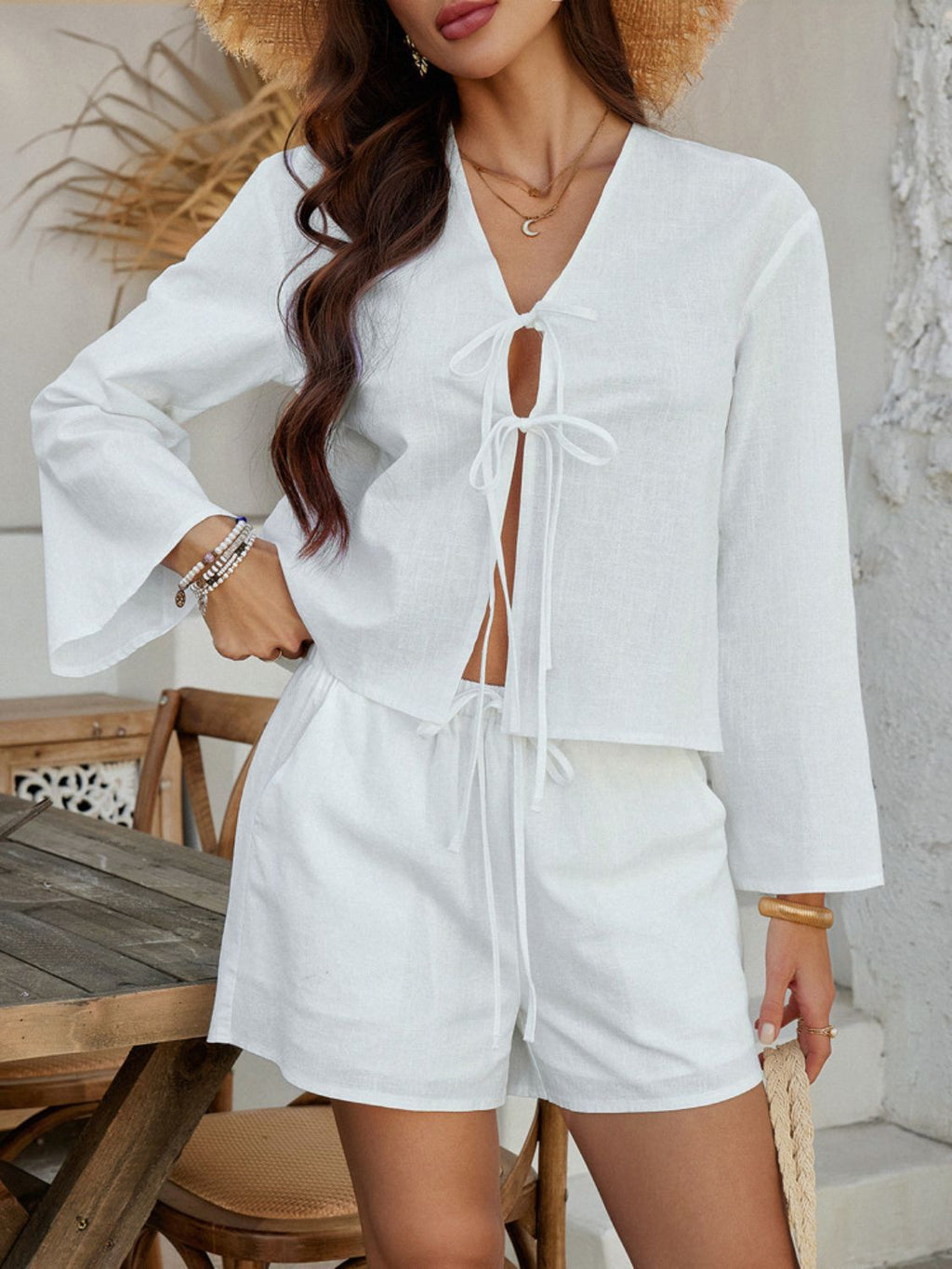 Devine Double Tied V - Neck Top and Shorts Set - ViarousViarousViarous
