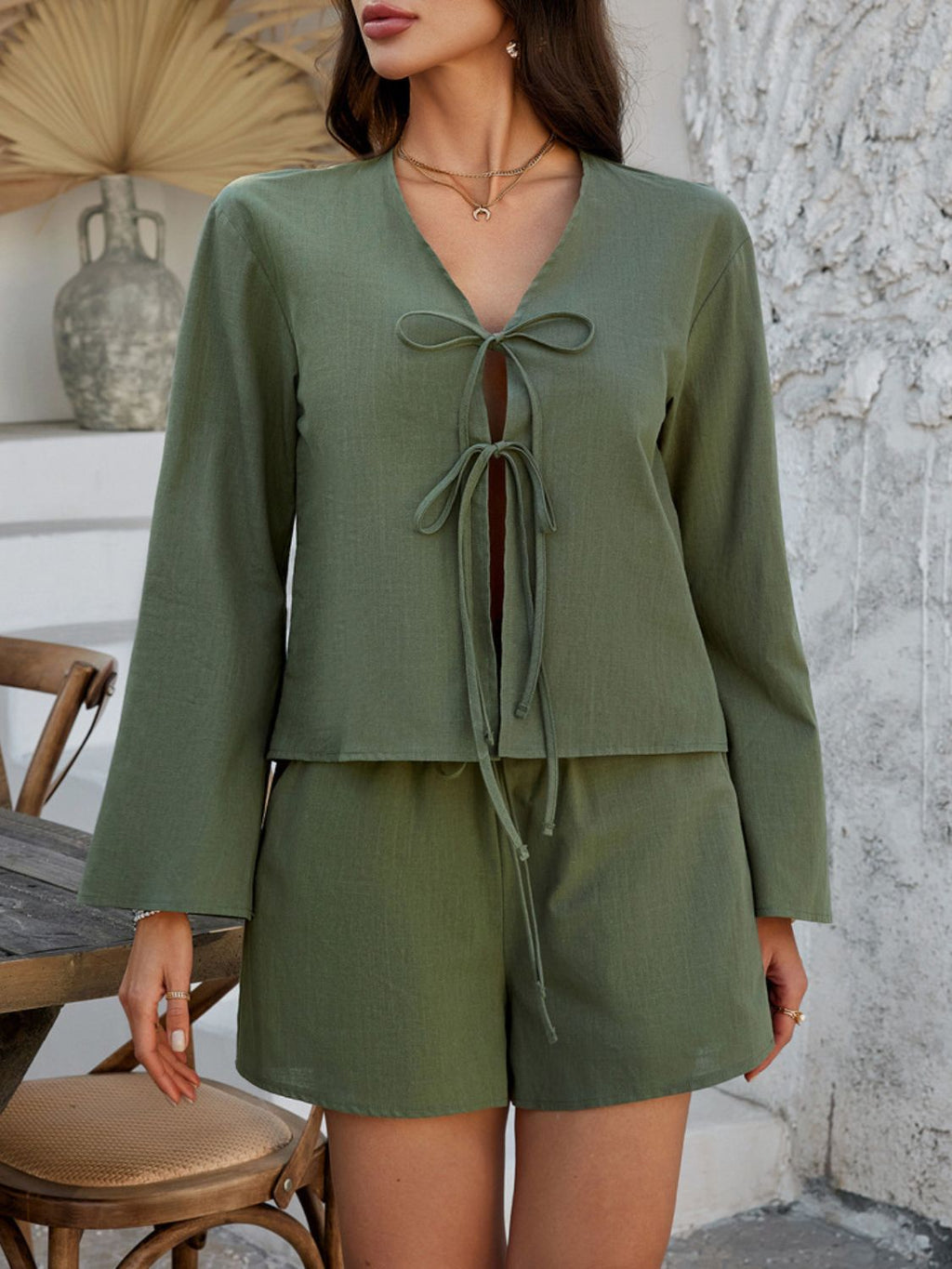 Devine Double Tied V - Neck Top and Shorts Set - ViarousViarousViarous