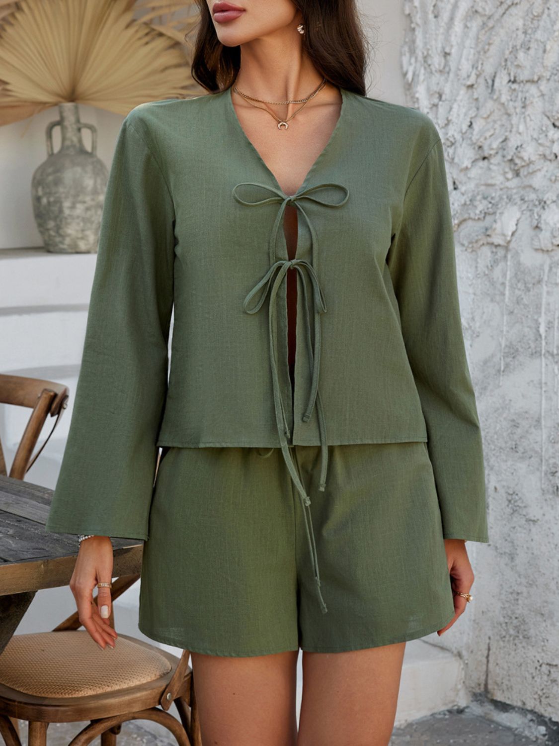 Devine Double Tied V - Neck Top and Shorts Set - ViarousViarousViarous