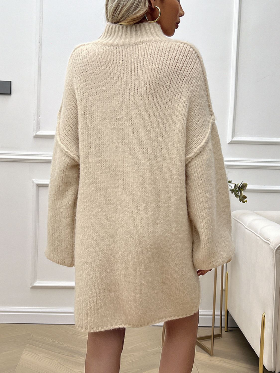 Devine Mock Neck Long Sleeve Mini Sweater Dress - ViarousViarousViarous