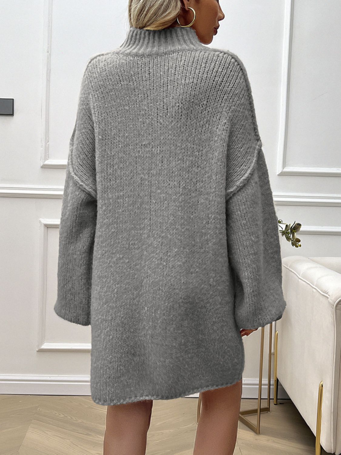 Devine Mock Neck Long Sleeve Mini Sweater Dress - ViarousViarousViarous