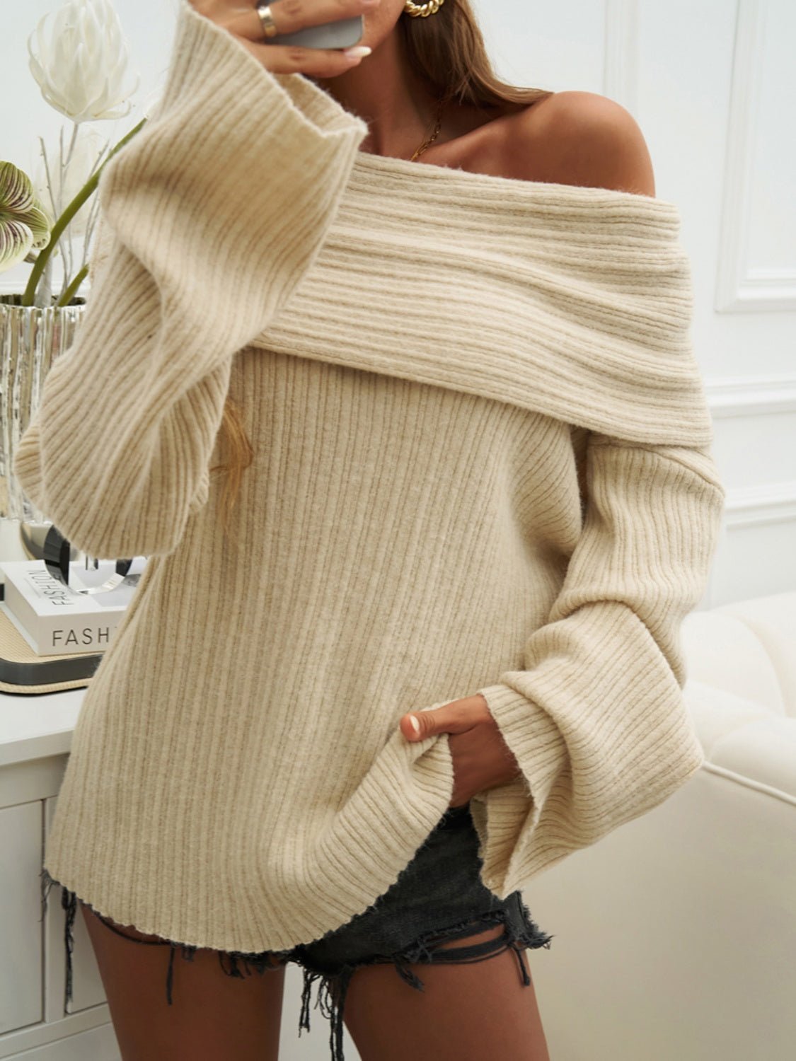 Devine Off - Shoulder Extra - Long Sleeve Sweater - ViarousViarousViarous