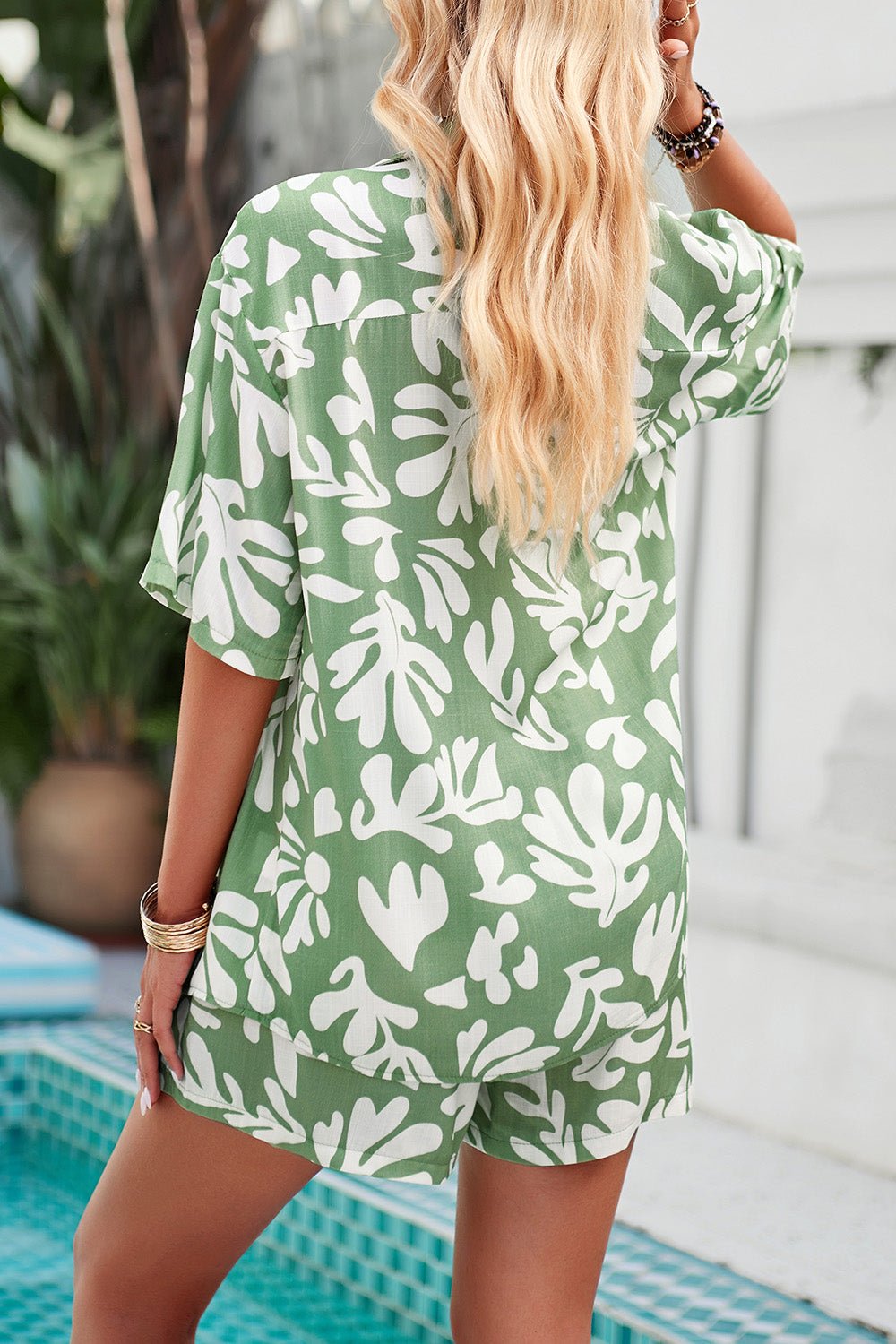 Devine Printed Button Up Shirt and Shorts Set - ViarousViarousViarous