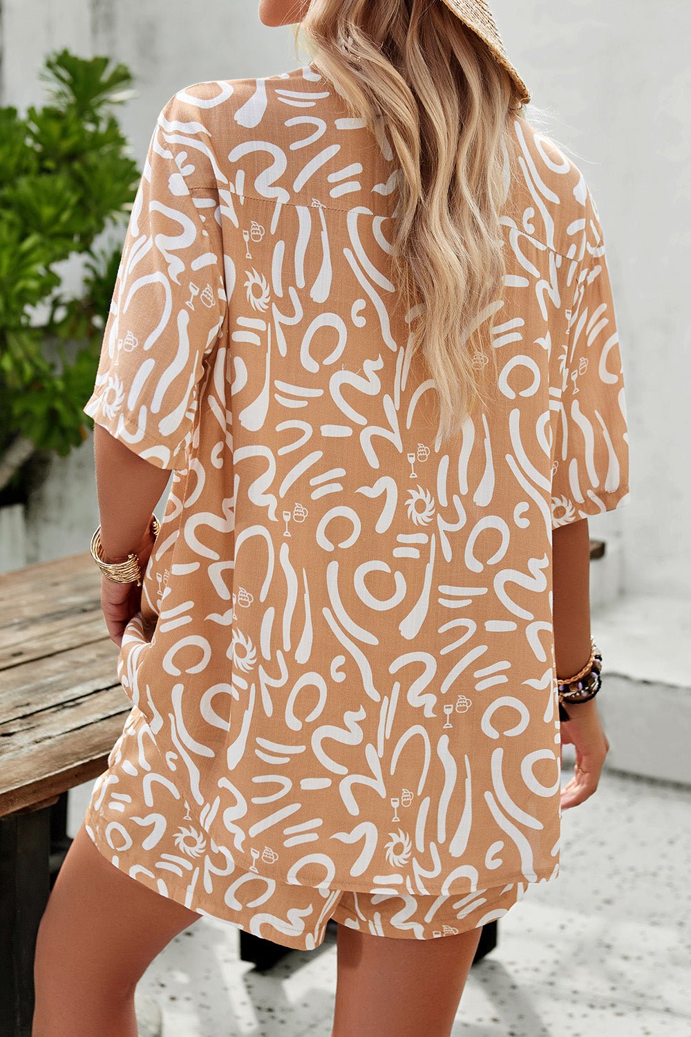Devine Printed Button Up Shirt and Shorts Set - ViarousViarousViarous