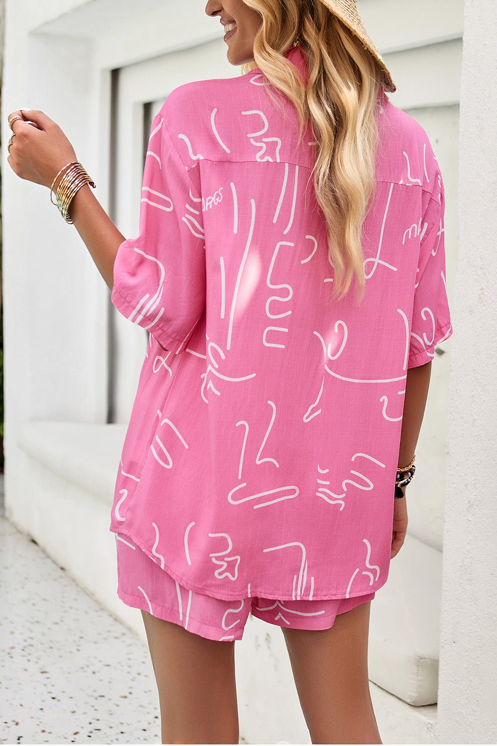 Devine Printed Button Up Shirt and Shorts Set - ViarousViarousViarous