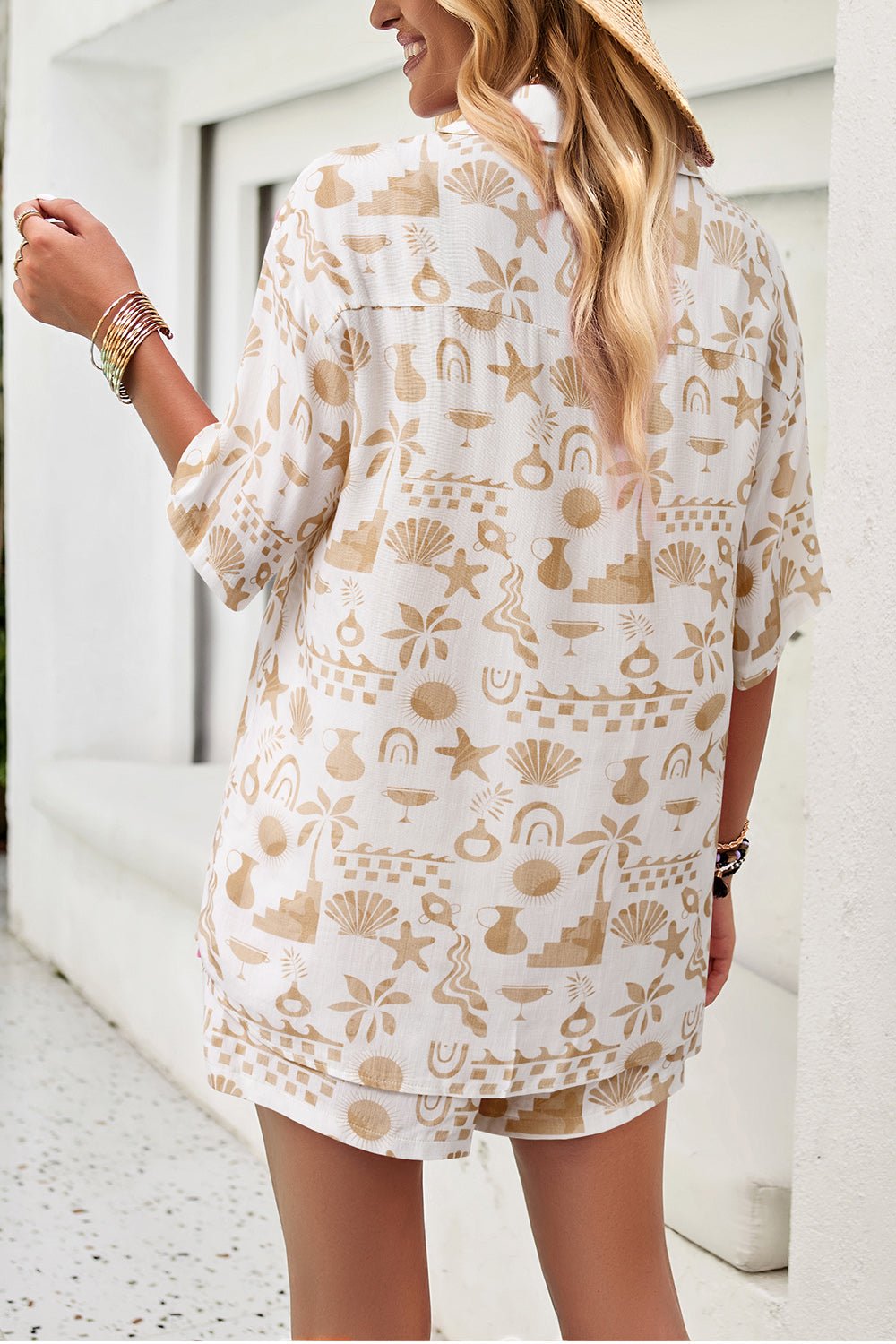 Devine Printed Button Up Shirt and Shorts Set - ViarousViarousViarous
