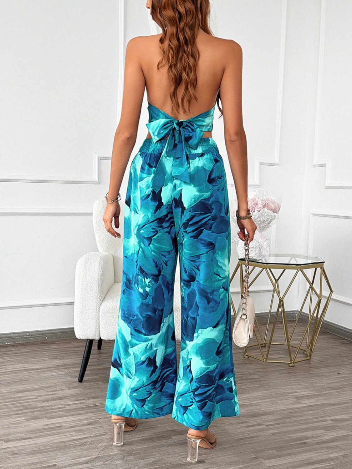 Devine Printed Halter Neck Top and Pants Set - ViarousViarousViarous