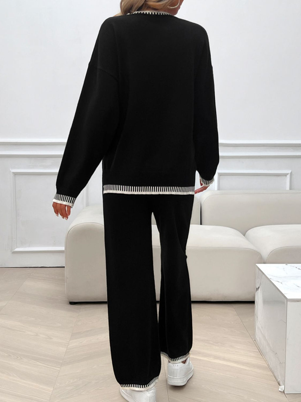 Devine Round Neck Dropped Shoulder Top and Pants Sweater Set - ViarousViarousViarous