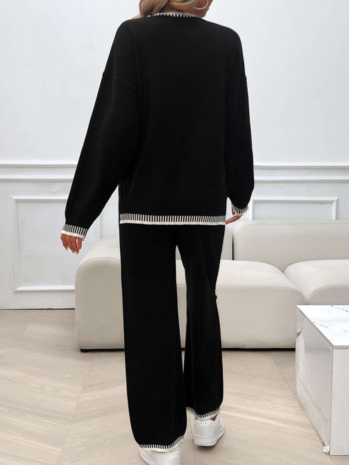 Devine Round Neck Dropped Shoulder Top and Pants Sweater Set - ViarousViarousViarous