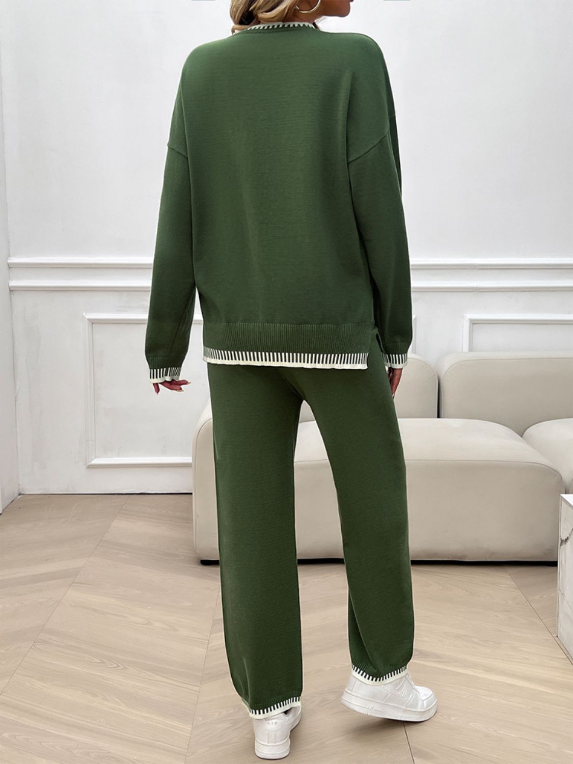 Devine Round Neck Dropped Shoulder Top and Pants Sweater Set - ViarousViarousViarous