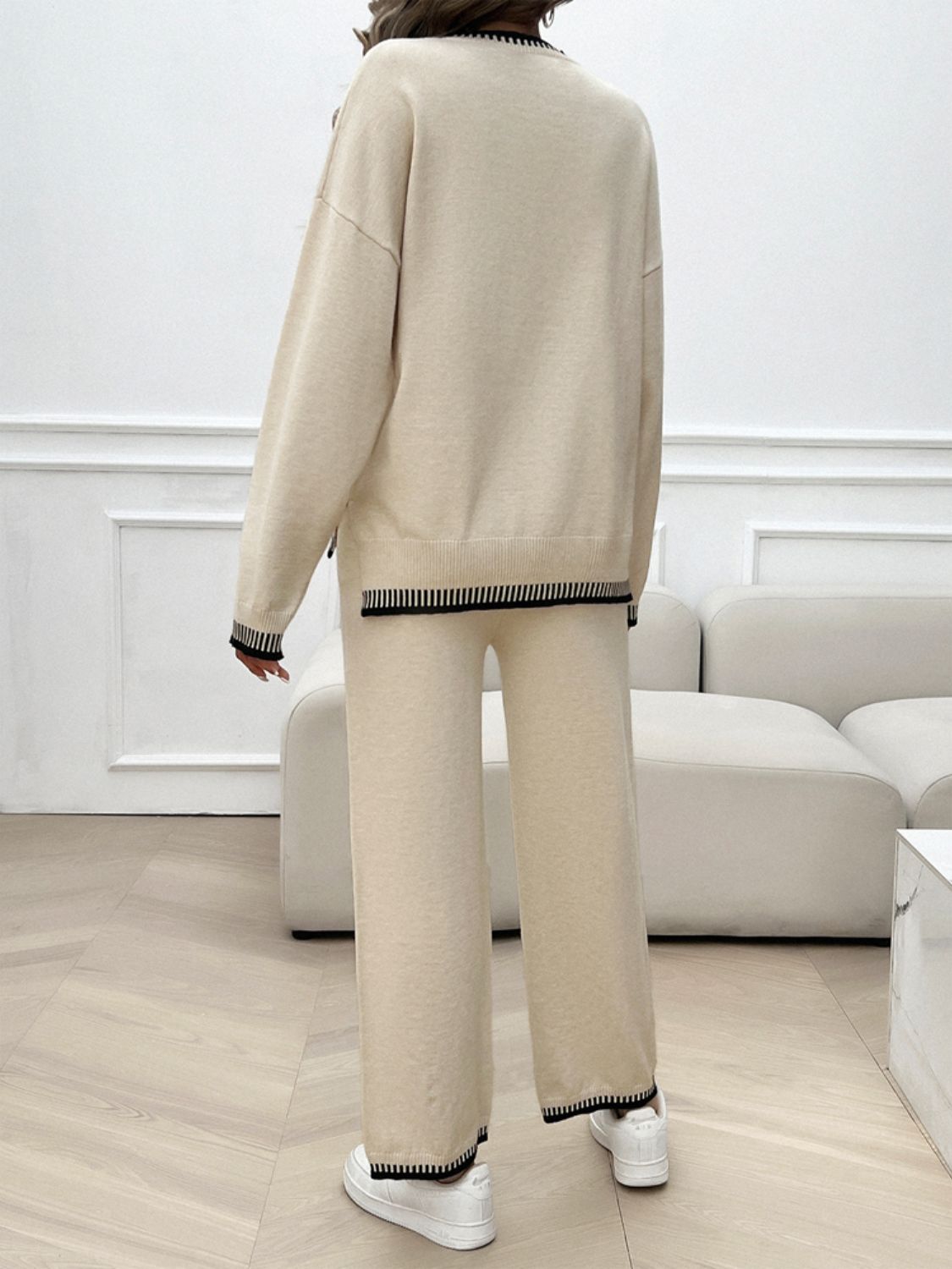 Devine Round Neck Dropped Shoulder Top and Pants Sweater Set - ViarousViarousViarous