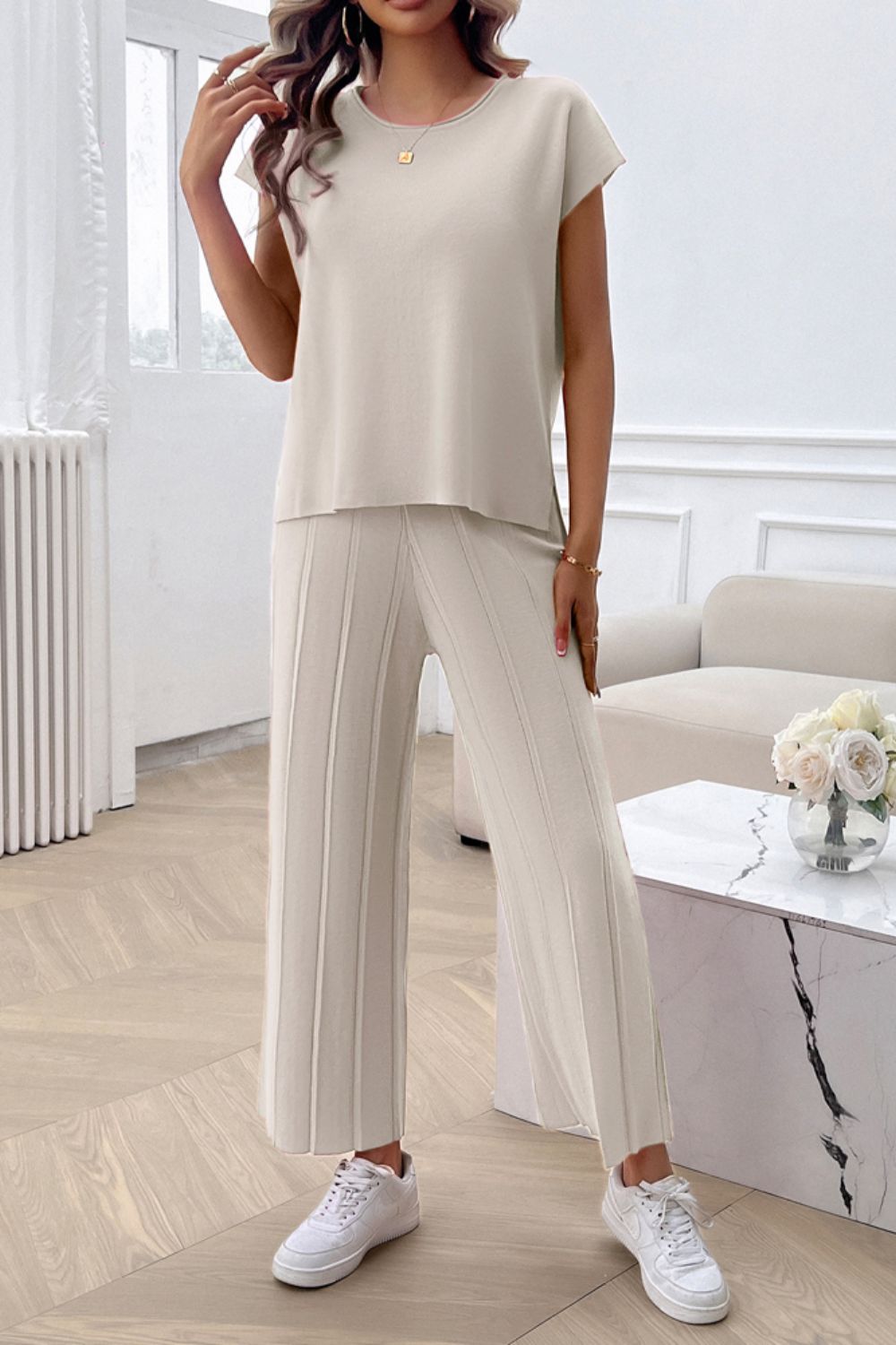 Devine Round Neck Short Sleeve Top and Pants Set - ViarousViarousViarous
