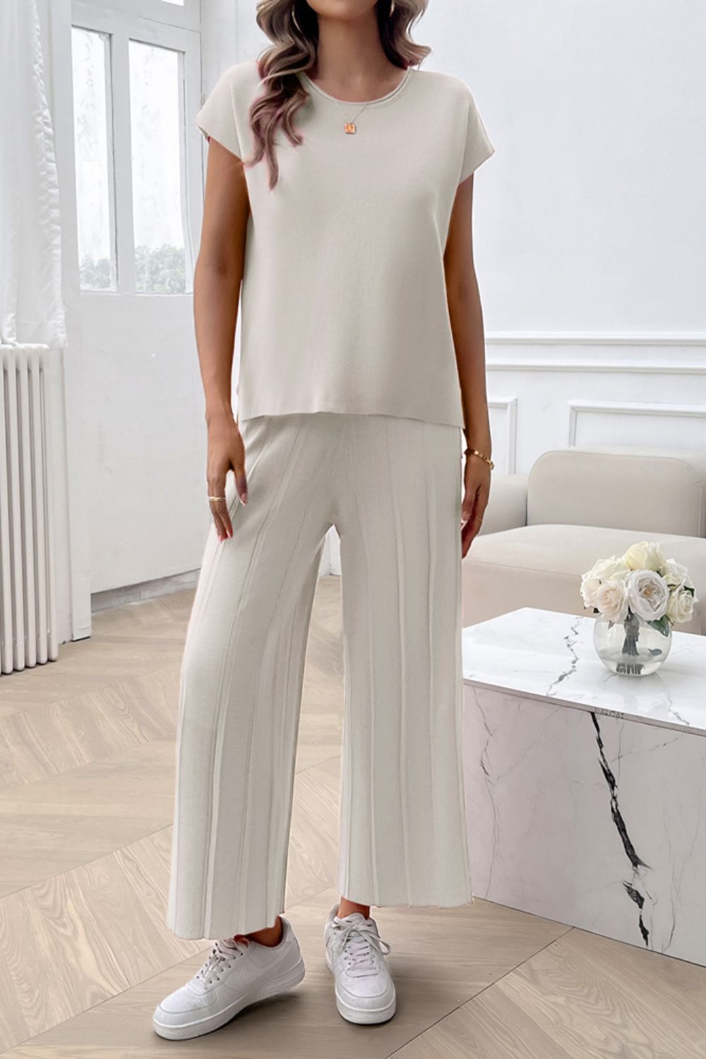 Devine Round Neck Short Sleeve Top and Pants Set - ViarousViarousViarous