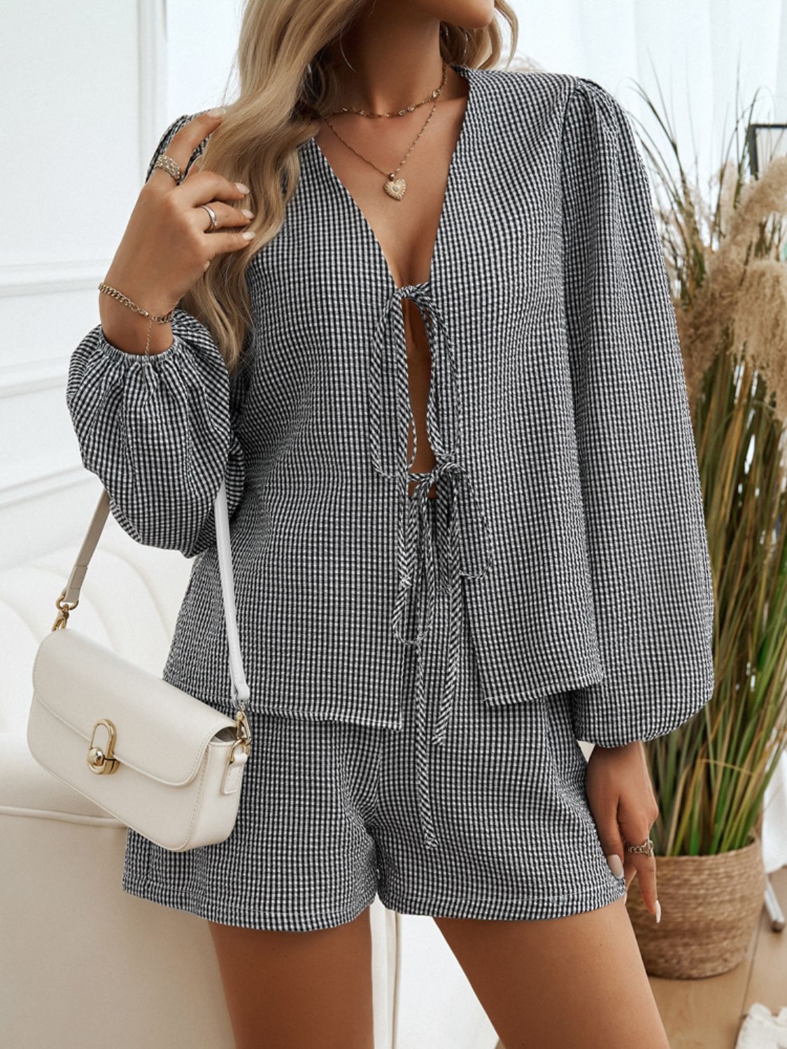 Devine Tied Long Sleeve Top and Shorts Set - ViarousViarousViarous