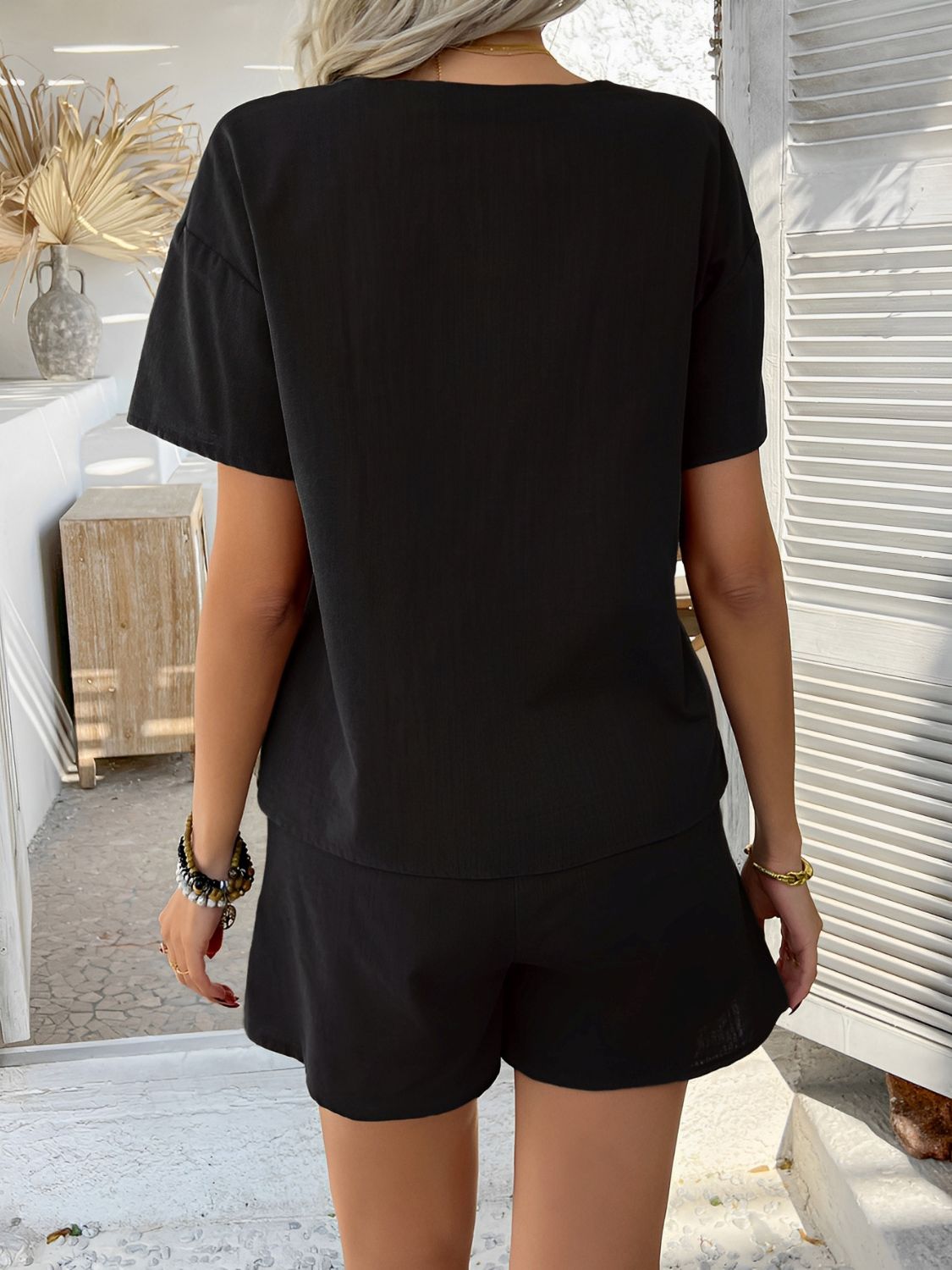 Devine Tied V - Neck Short Sleeve Top and Shorts Set - ViarousViarousViarous