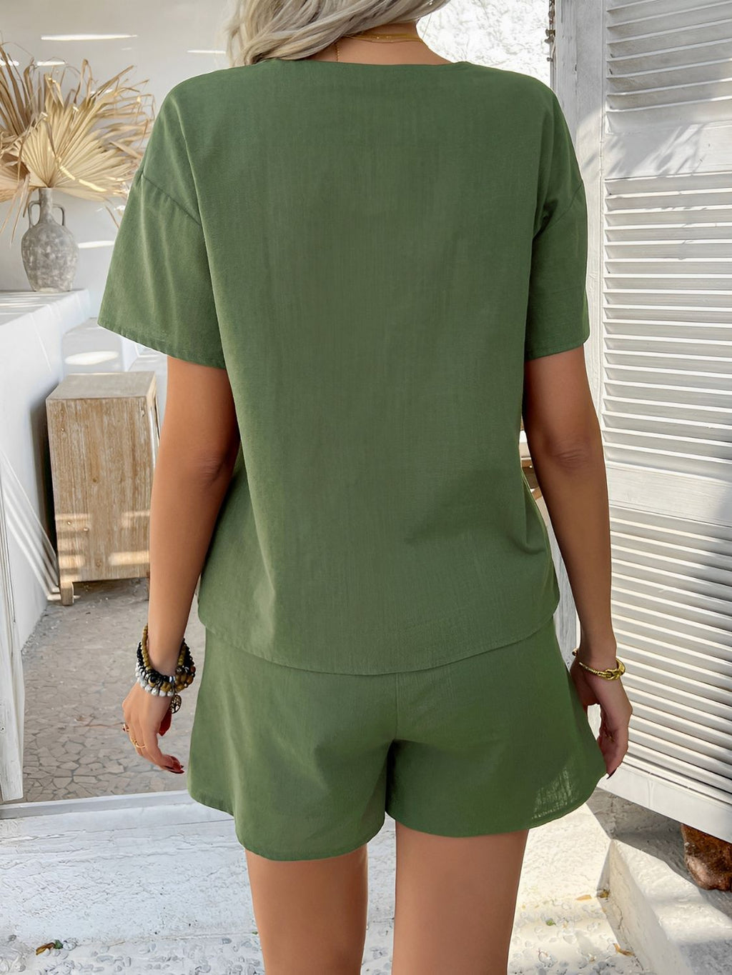 Devine Tied V - Neck Short Sleeve Top and Shorts Set - ViarousViarousViarous