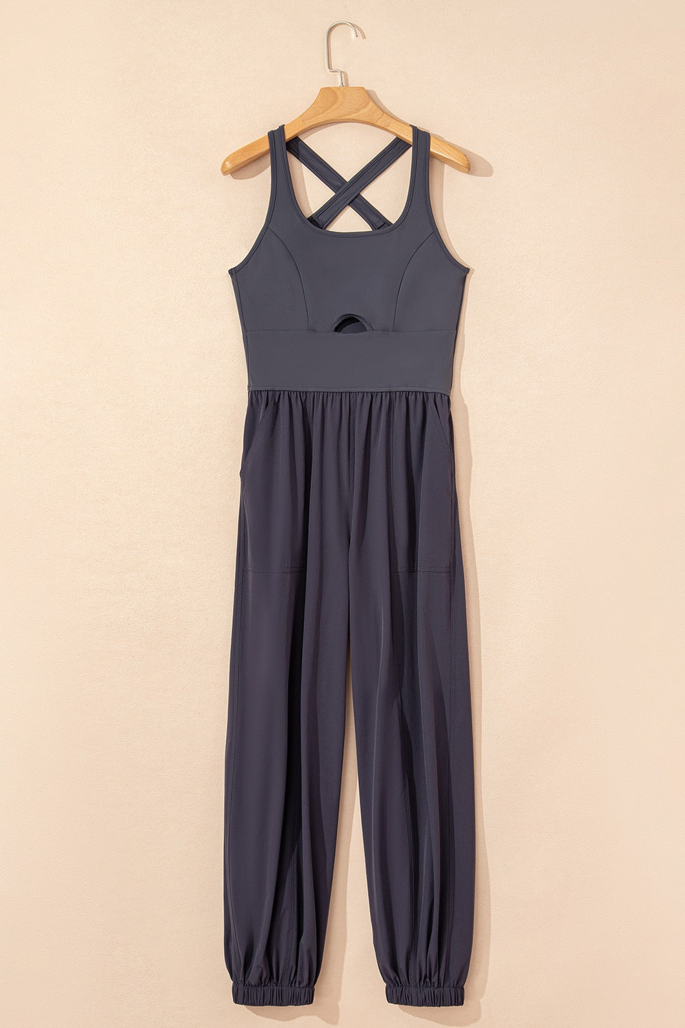 Cutout Square Neck Wide Strap Active Jumpsuit - Viarous