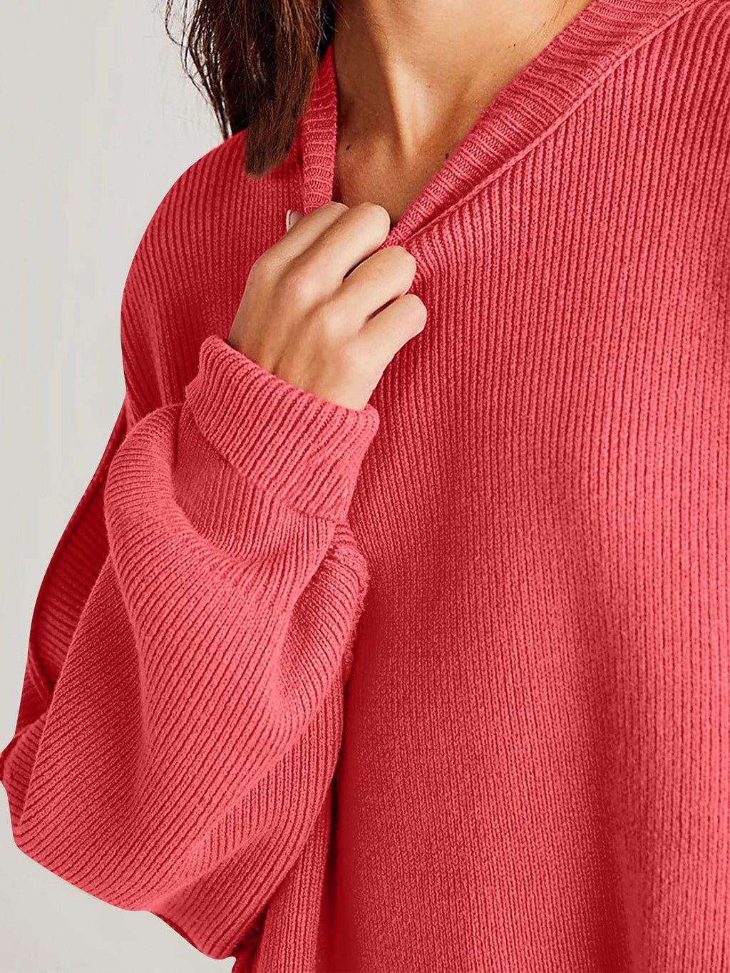 Double Take Side Slit Round Neck Long Sleeve Sweater - ViarousViarousViarous
