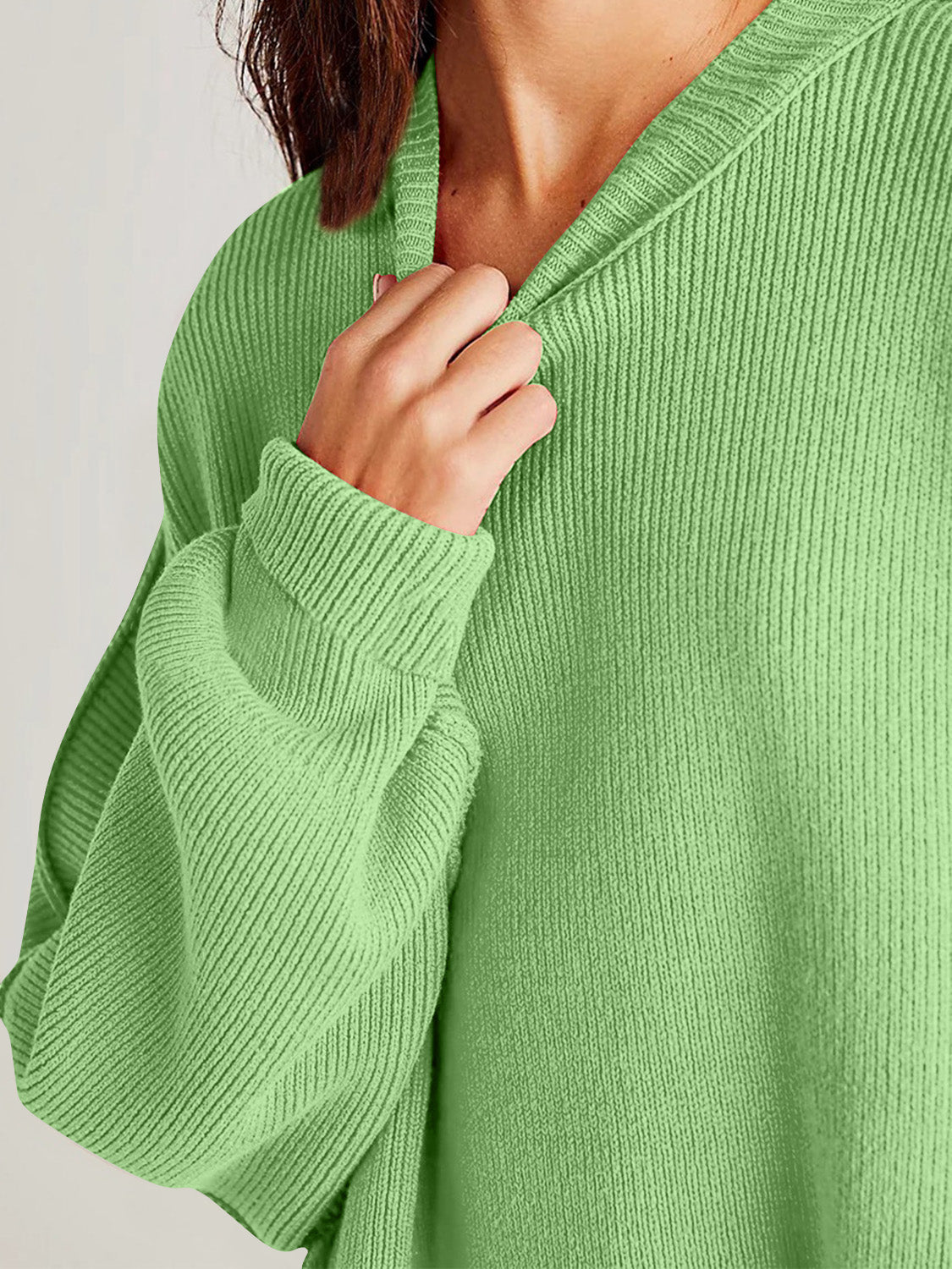 Double Take Side Slit Round Neck Long Sleeve Sweater - ViarousViarousViarous