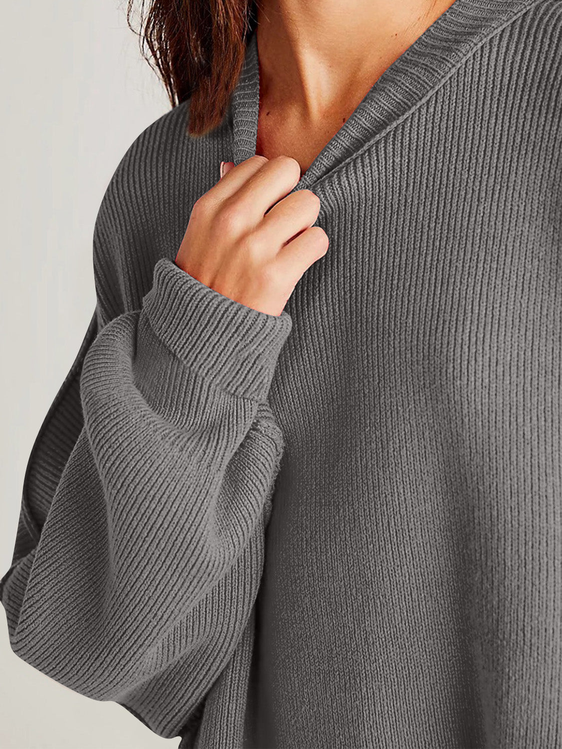 Double Take Side Slit Round Neck Long Sleeve Sweater - ViarousViarousViarous