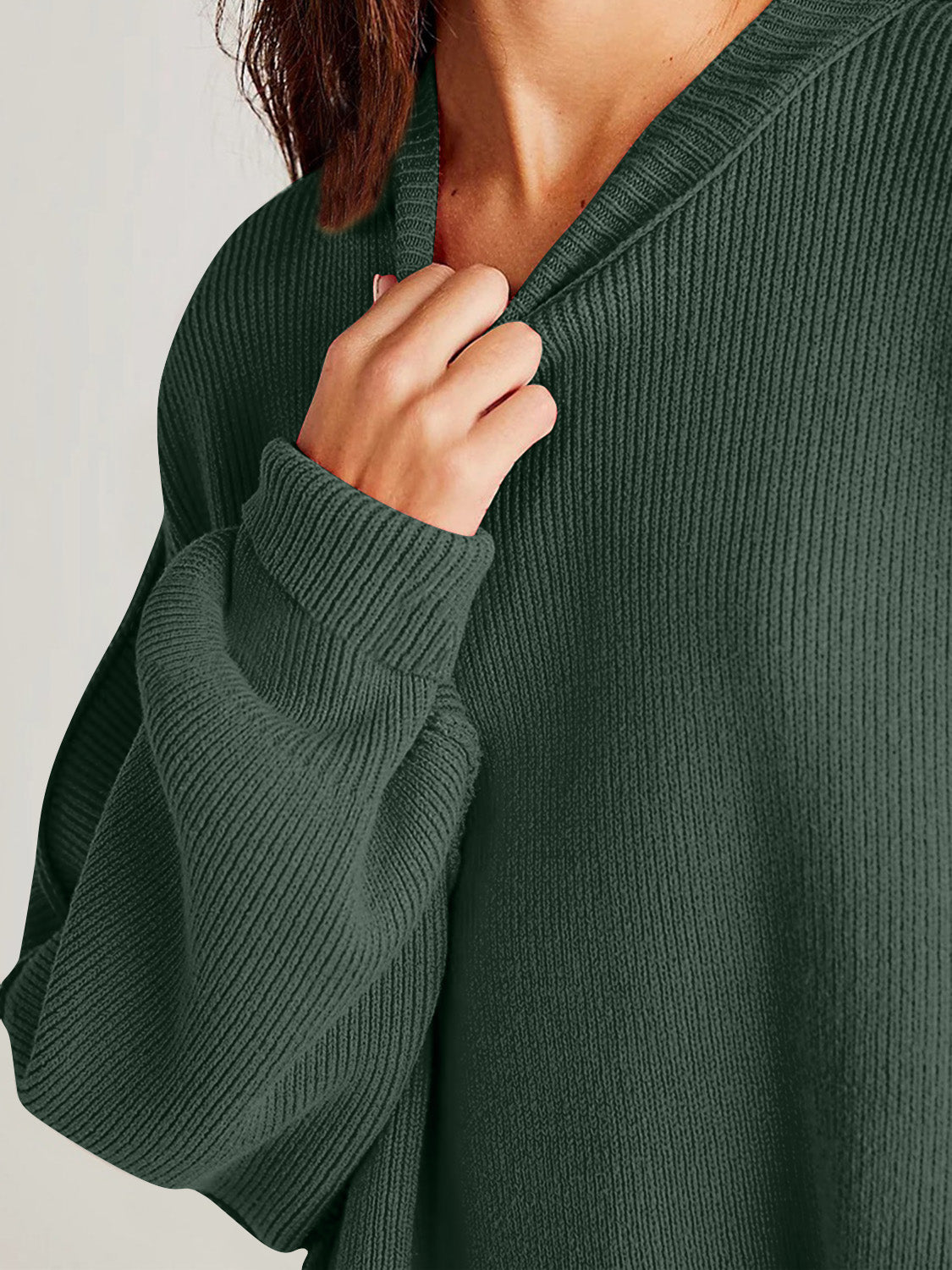 Double Take Side Slit Round Neck Long Sleeve Sweater - ViarousViarousViarous