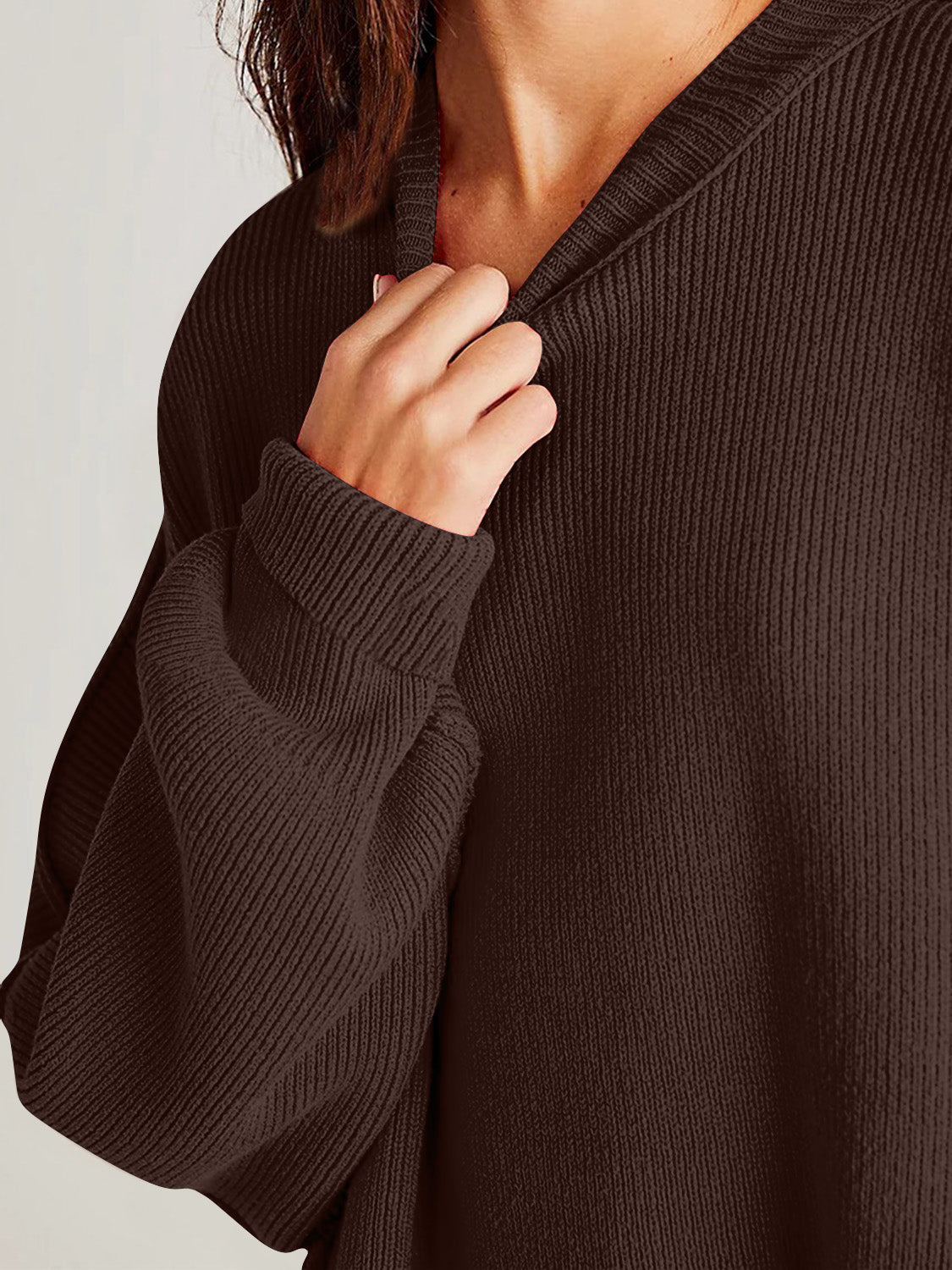 Double Take Side Slit Round Neck Long Sleeve Sweater - ViarousViarousViarous
