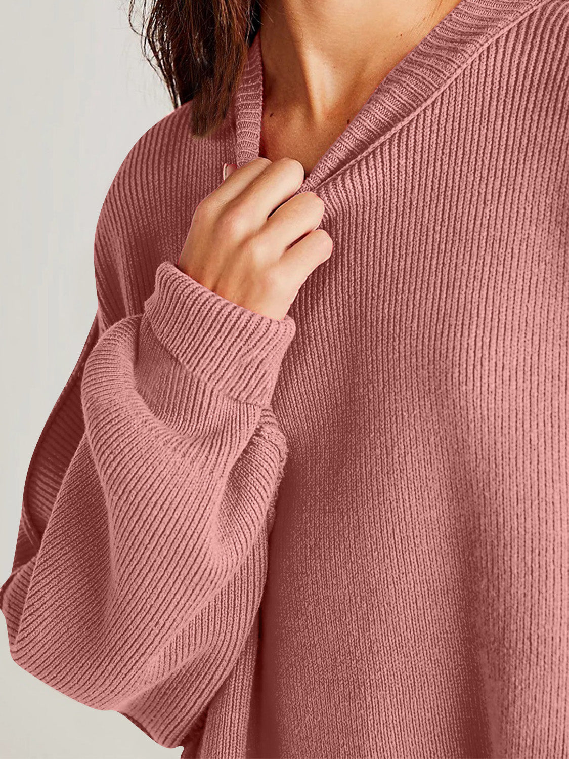 Double Take Side Slit Round Neck Long Sleeve Sweater - ViarousViarousViarous