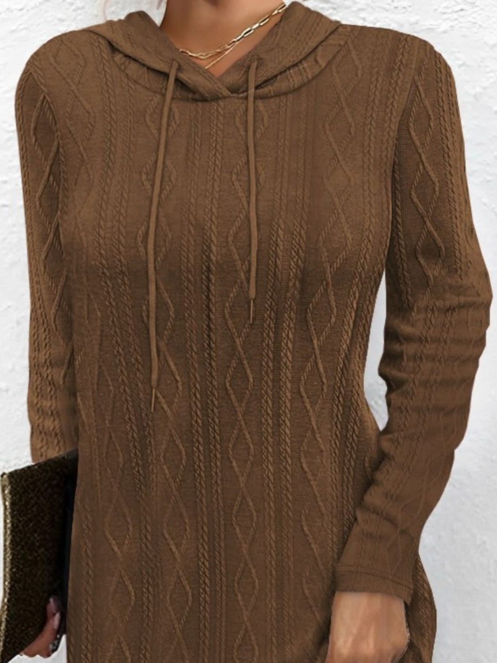 Drawstring Hooded Sweater Dress - ViarousViarousViarous