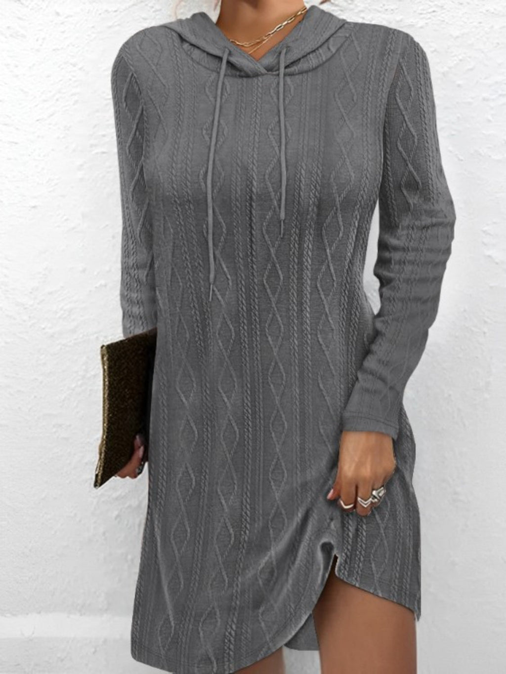 Drawstring Hooded Sweater Dress - ViarousViarousViarous