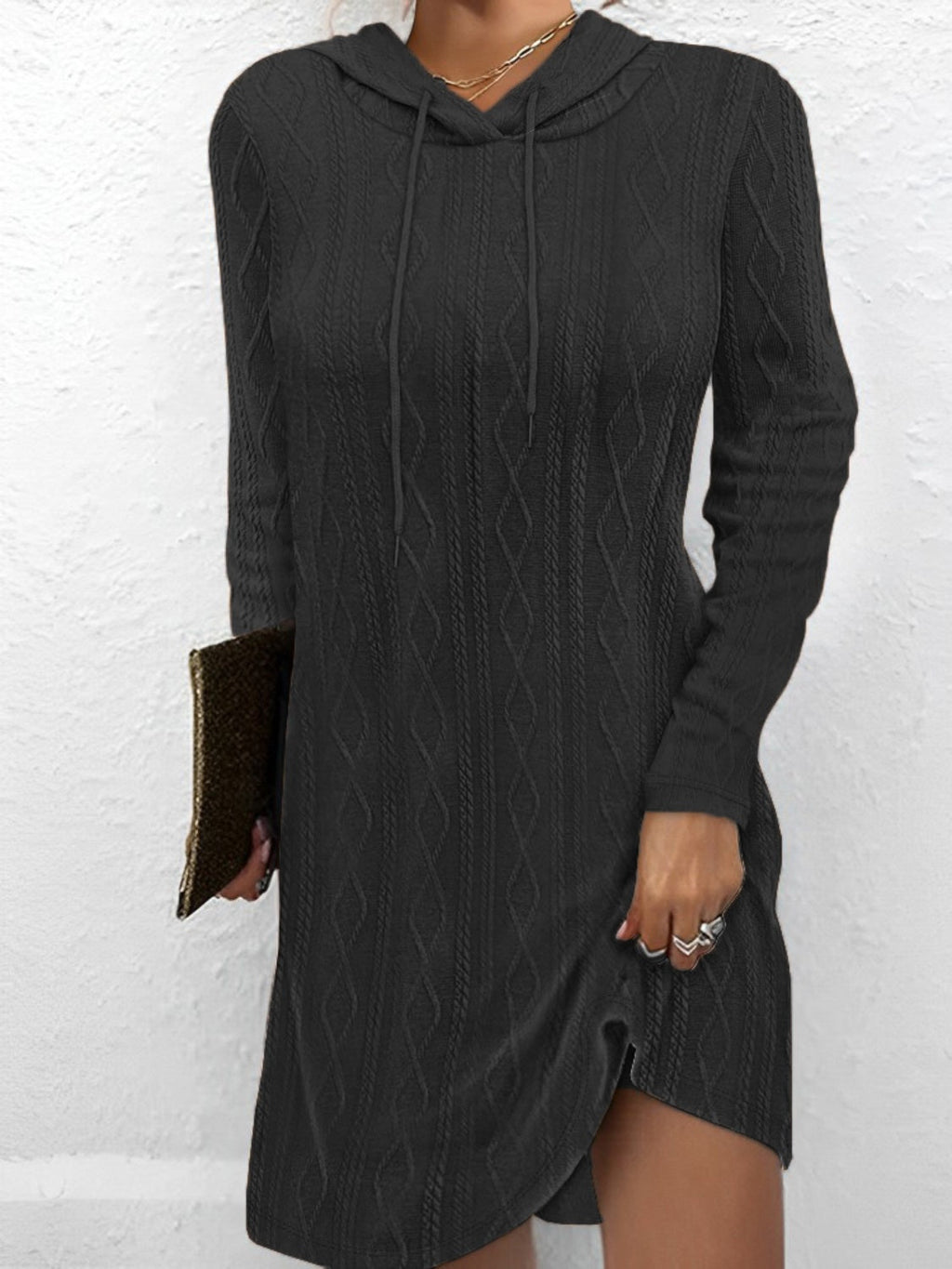 Drawstring Hooded Sweater Dress - ViarousViarousViarous