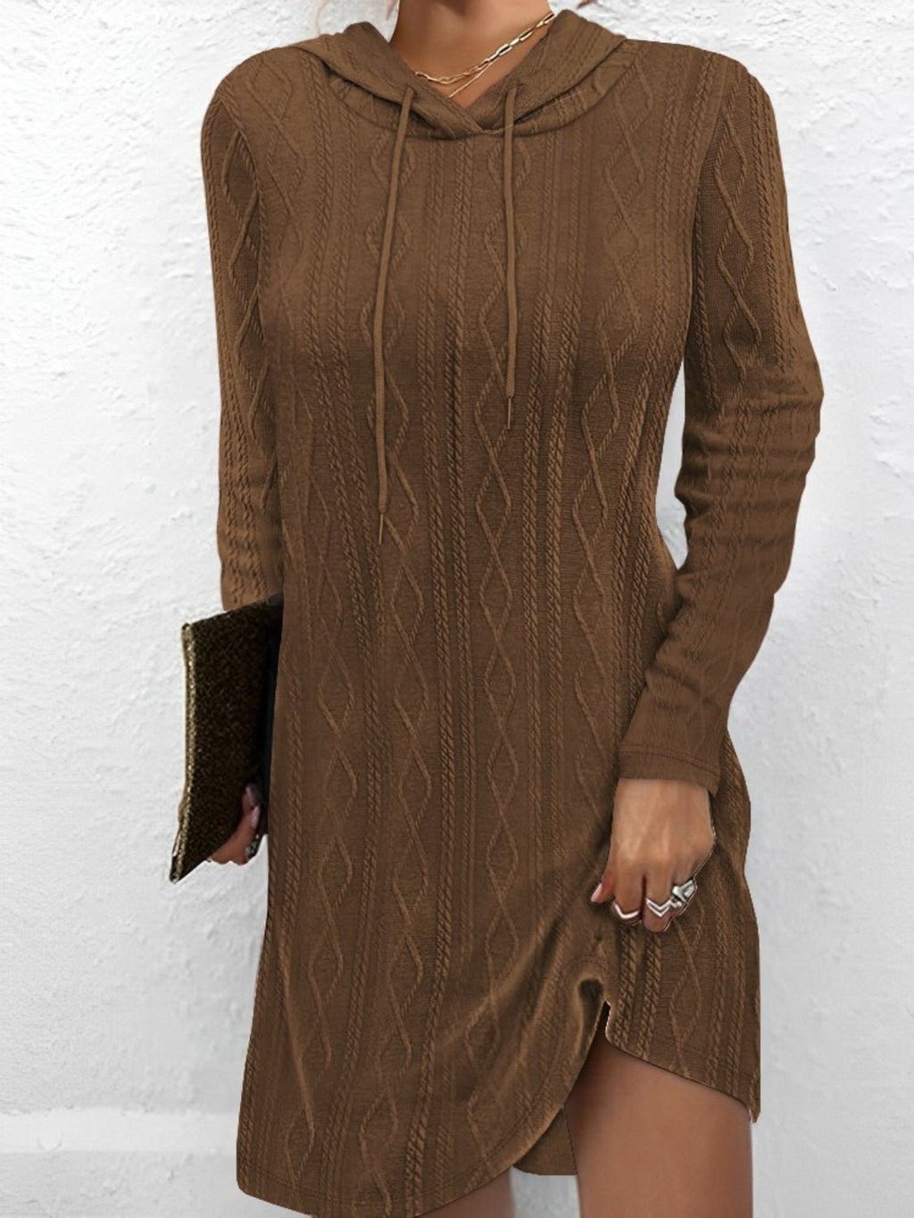 Drawstring Hooded Sweater Dress - ViarousViarousViarous