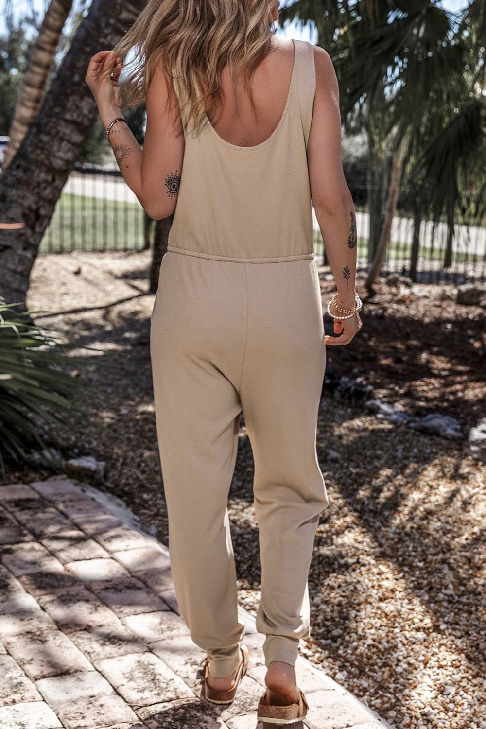 Drawstring Notched Wide Strap Jumpsuit - ViarousViarousViarous