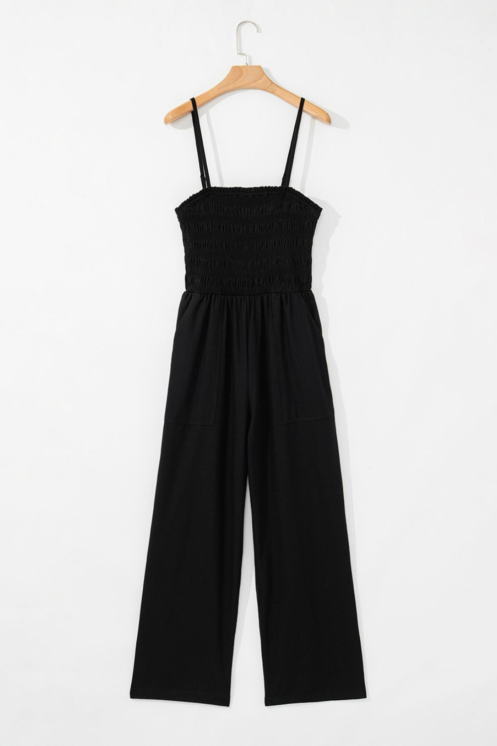 Smocked Spaghetti Straps Wide Leg Jumpsuit - Viarous