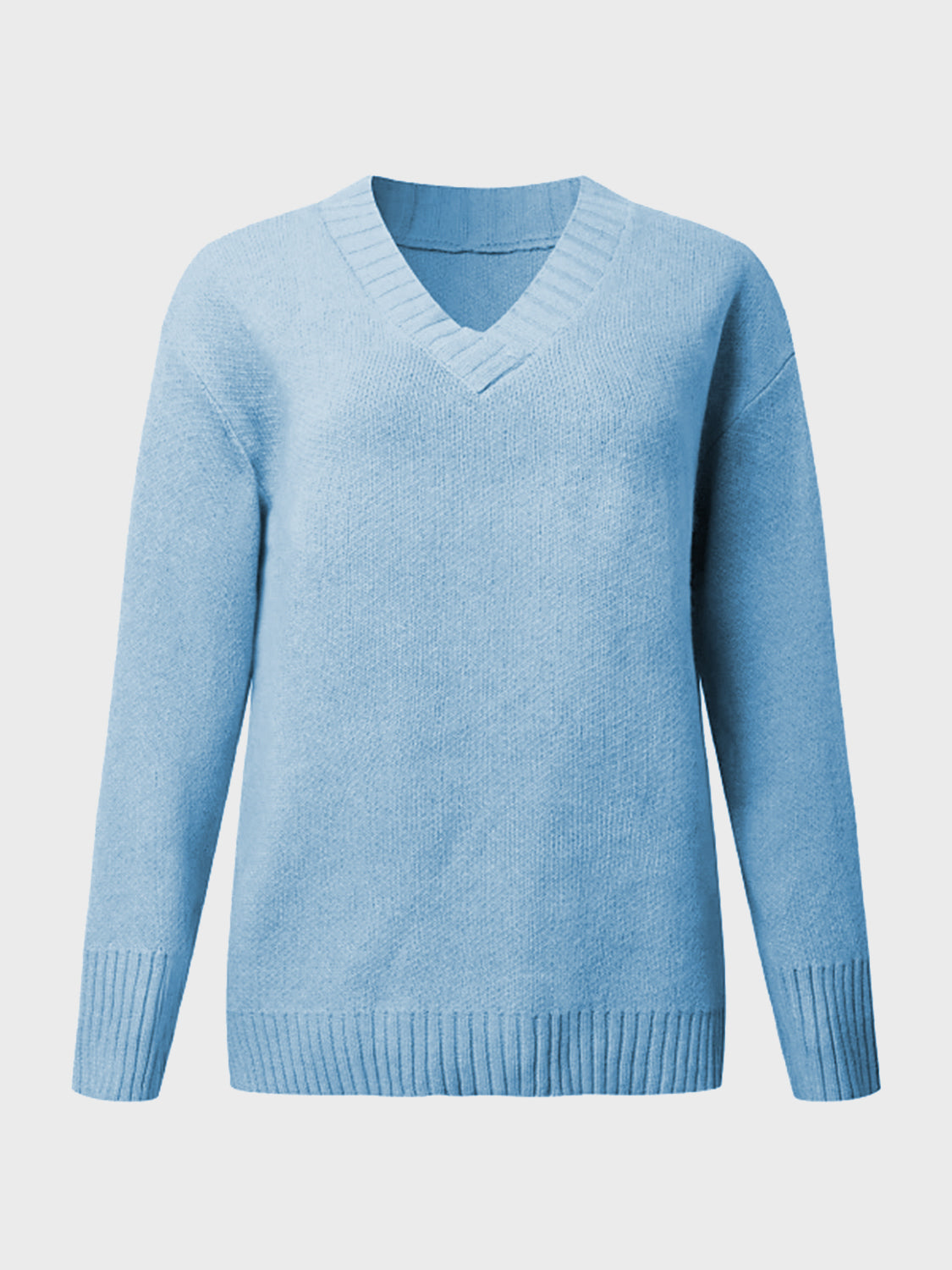 V-Neck Long Sleeve Knit Top - Viarous